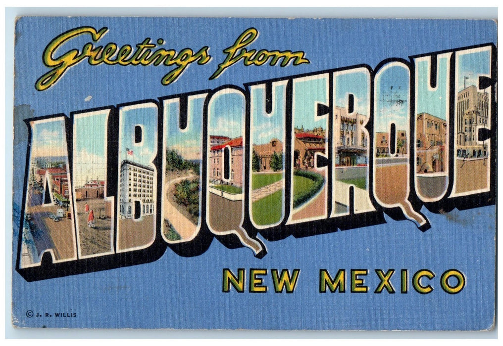 c1940's GREETINGS FROM ALBUQUERQUE Big Letters Buildings New Mexico NM Postcard