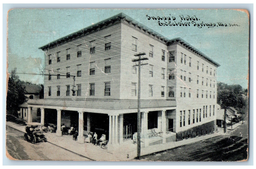 1911 Snapp's Hotel Exterior Scene Excelsior Springs Missouri MO Posted Postcard