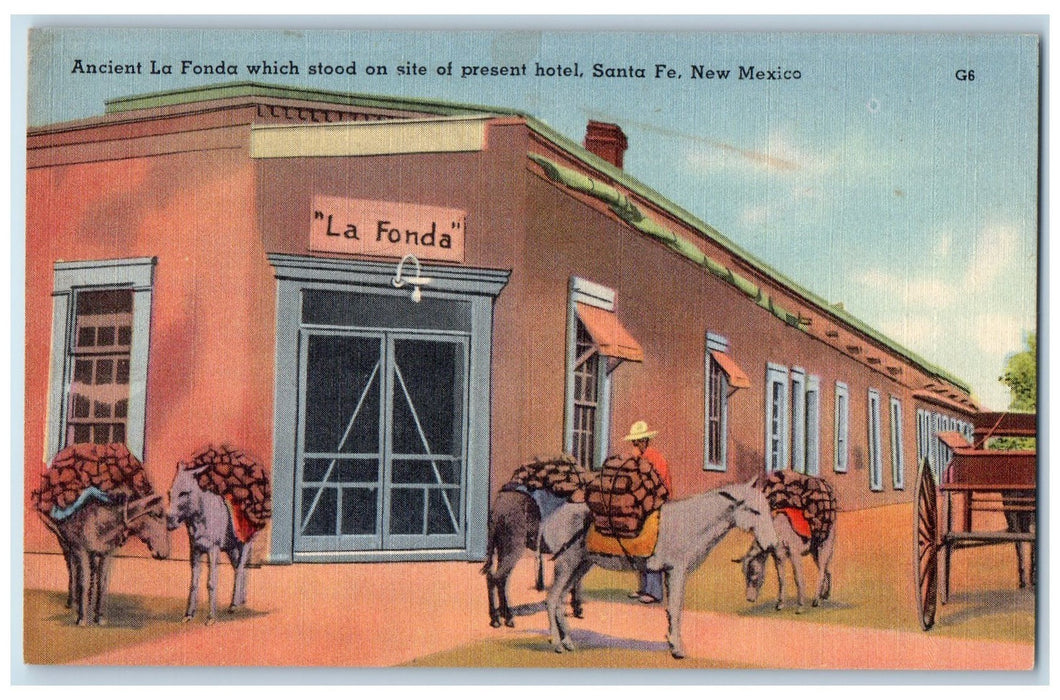 c1940 Ancient Present Hotel La Fonda Restaurant Santa Fe New Mexico NM Postcard