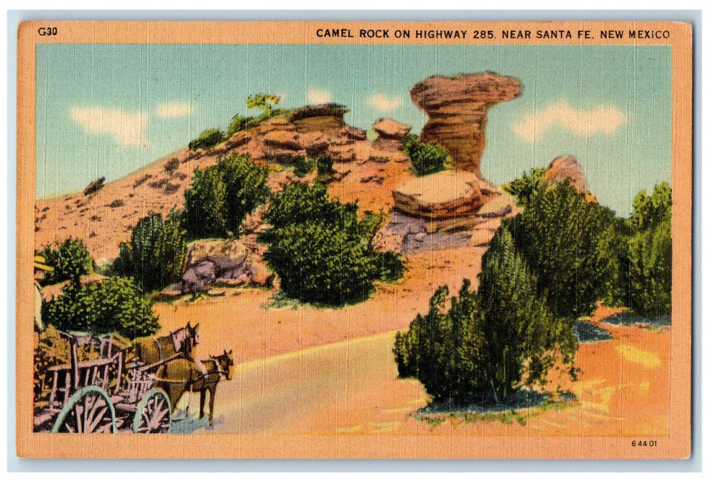 c1940 Camel Rock On Highway Horse Wagon Santa Fe New Mexico NM Postcard