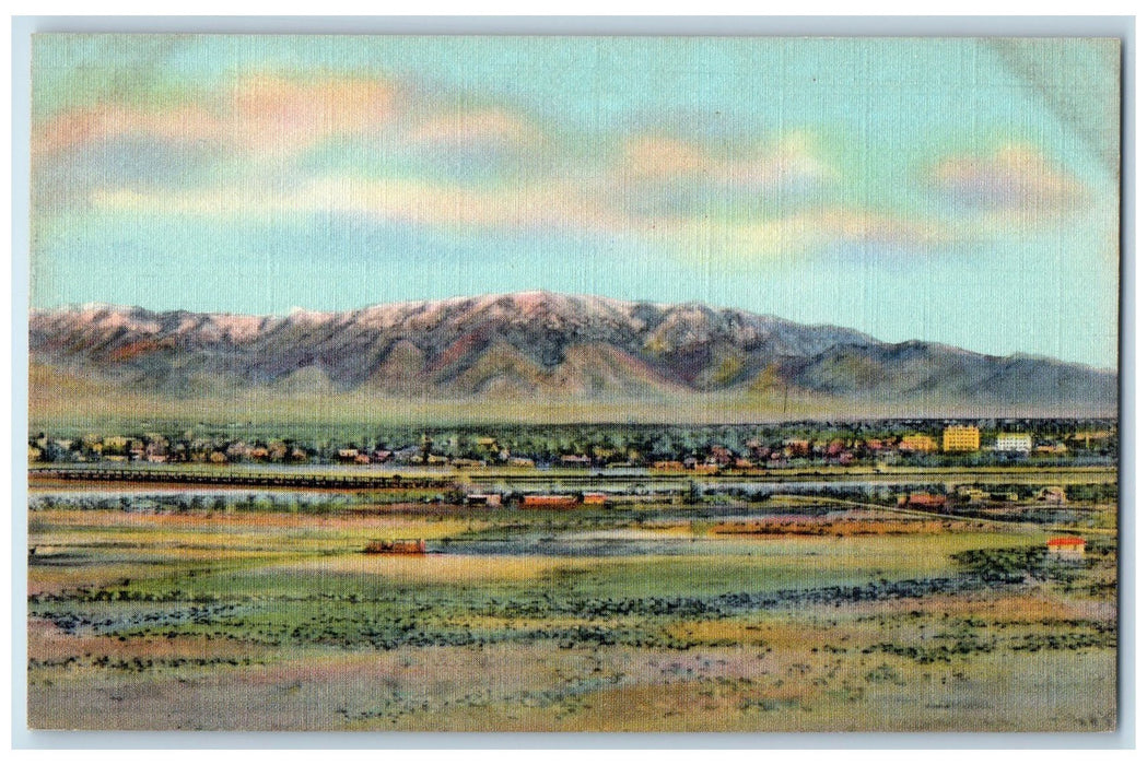 c1940's Sandia Mountains Buildings Far View Albuquerque New Mexico NM Postcard