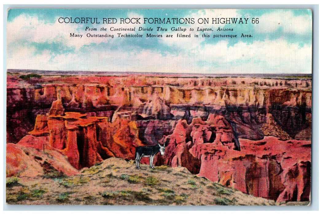 c1940's Red Rock Formations On Highway Donkey View Gallup New Mexico NM Postcard