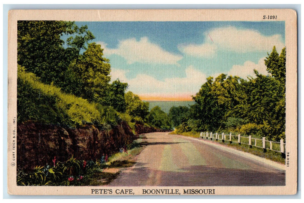 c1940s Pete's Cafe Ad Highway Boonville Missouri MO Unposted Vintage Postcard