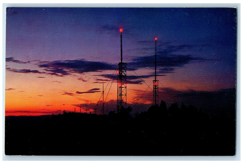 c1940 TV Tower Atop Sandia Crest  At Sundown Albuquerque New Mexico NM Postcard