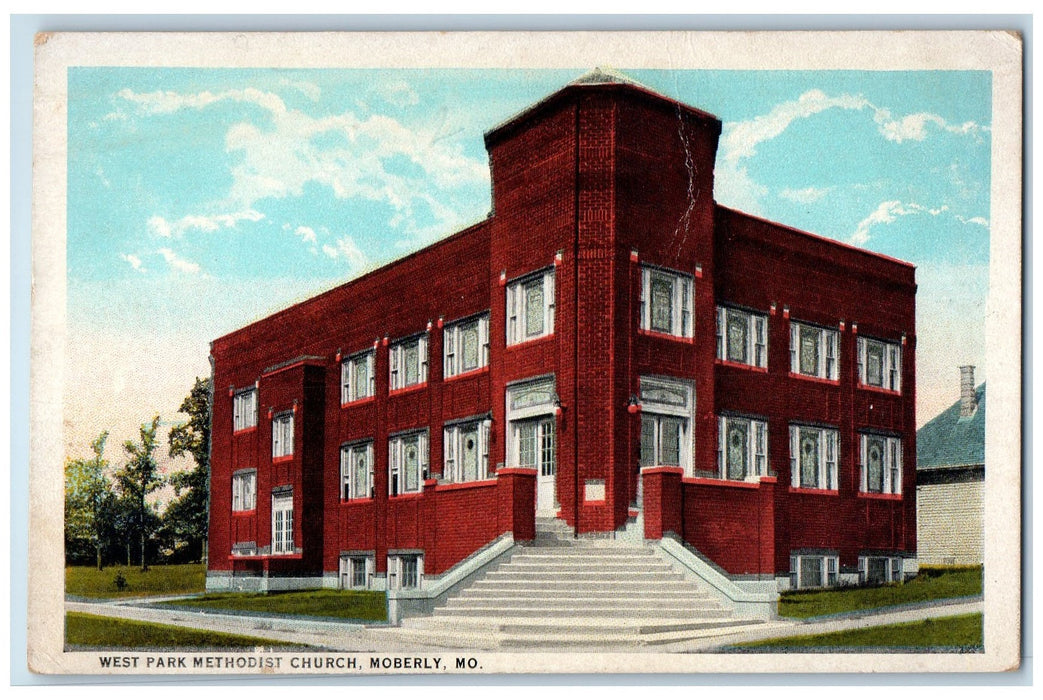 c1940s West Park Methodist Church Exterior Moberly Missouri MO Unposted Postcard