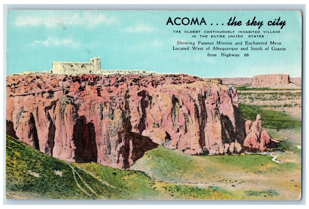 c1940's Acoma The Sky City Famous Mission Enchanted Mesa New Mexico NM Postcard