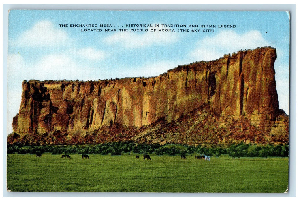 c1950's The Enchanted Mesa Historic Indian Legend Acoma New Mexico NM Postcard