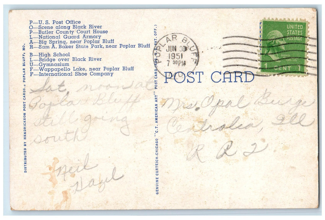 1951 Large Letter Greetings From Poplar Bluff Missouri MO Posted Trees Postcard