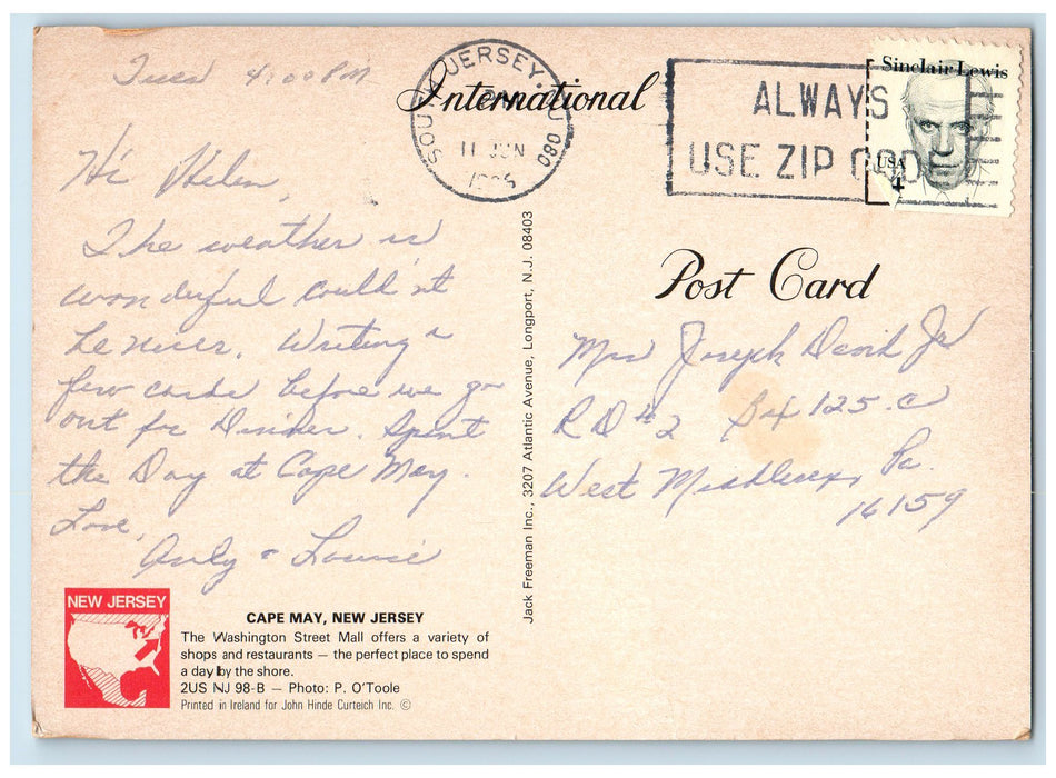 1965 Cape May Washington Street Mall Restaurant Tourists New Jersey NJ Postcard