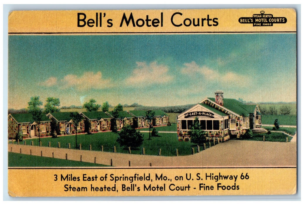 c1940s Bell's Motel Courts Roadside Springfield Missouri MO Unposted Postcard