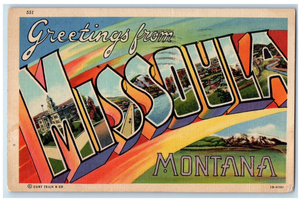 1954 Large Letter Greetings From Missoula Montana MT Unposted Vintage Postcard