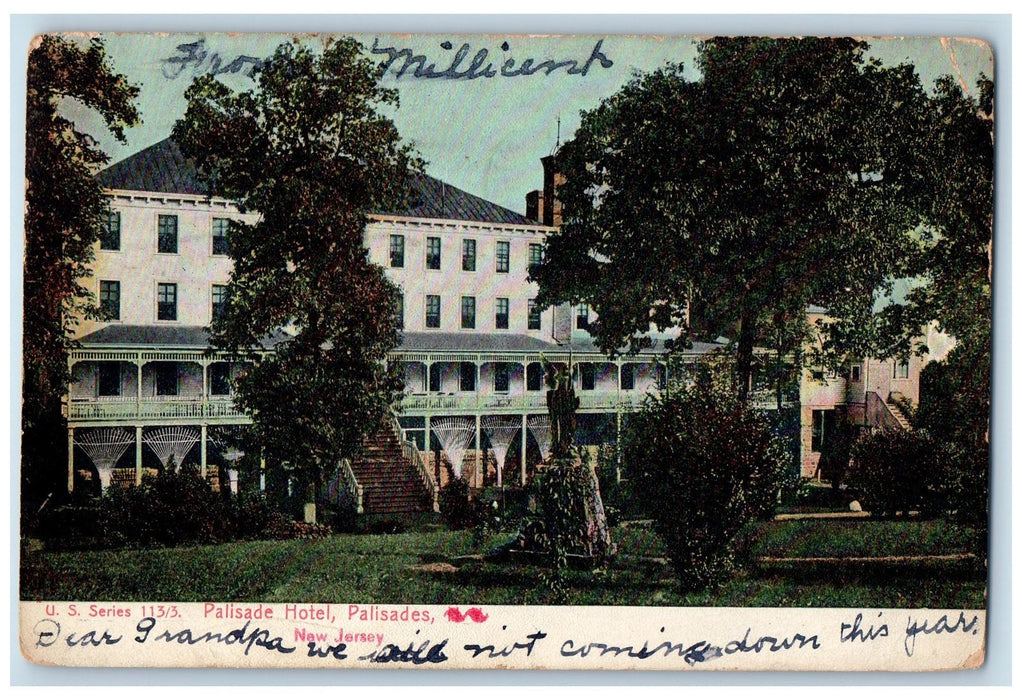 1909 Palisade Hotel Restaurant Building Ground Palisades New Jersey NJ Postcard