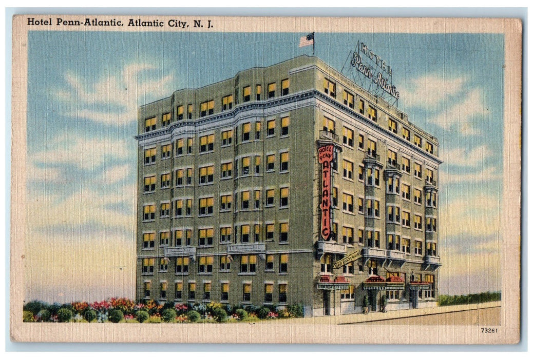 c1940 Hotel Penn Atlantic Restaurant Building Entrance Atlantic City NJ Postcard