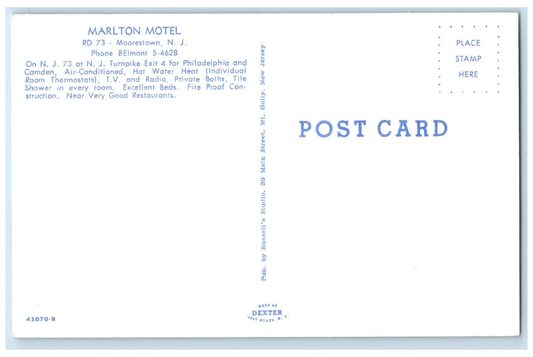 c1950's Marlton Motel Restaurant Building Cars Moorestown New Jersey NJ Postcard