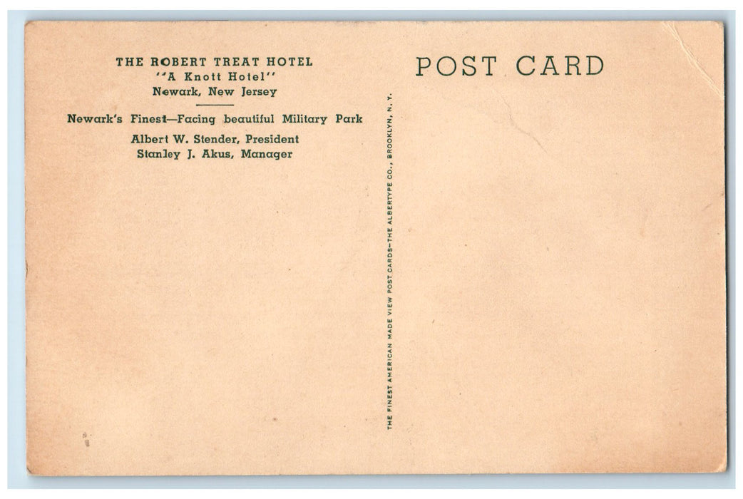 c1950 The Robert Treat Hotel Knott Hotel Restaurant Building Newark NJ Postcard
