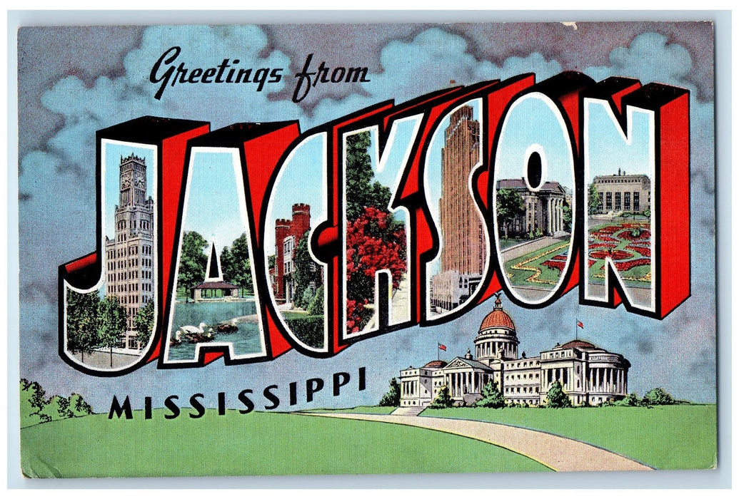 c1940s Large Letter Greetings From Jackson Mississippi MS Unposted Postcard