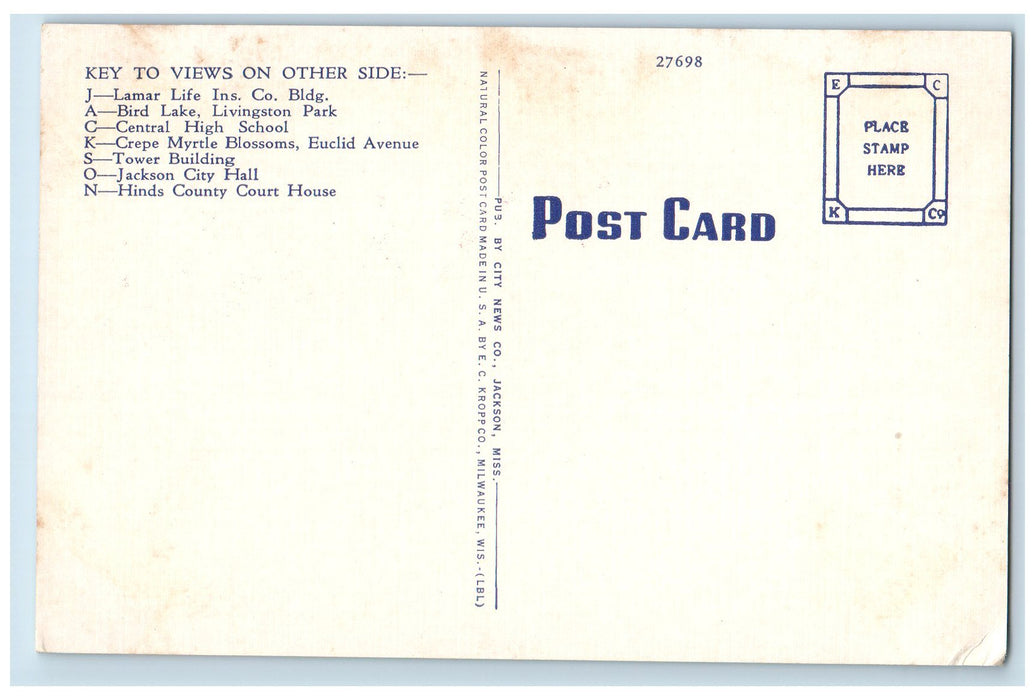 c1940s Large Letter Greetings From Jackson Mississippi MS Unposted Postcard