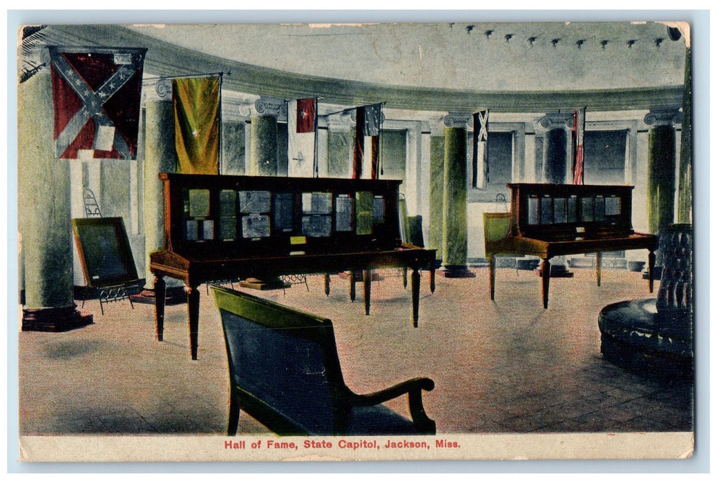 1908 Hall Of Fame State Capitol Interior Jackson Mississippi MS Posted Postcard