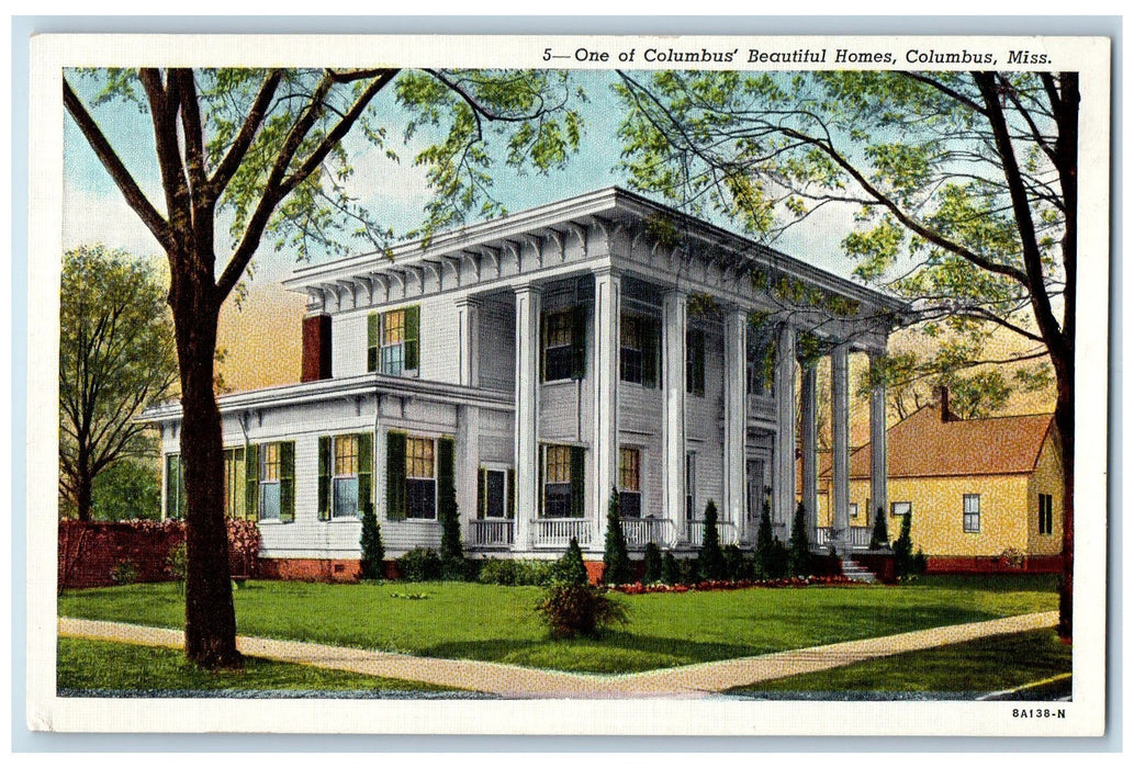 c1940's One Of Columbus Beautiful Homes Scene Columbus Mississippi MS Postcard