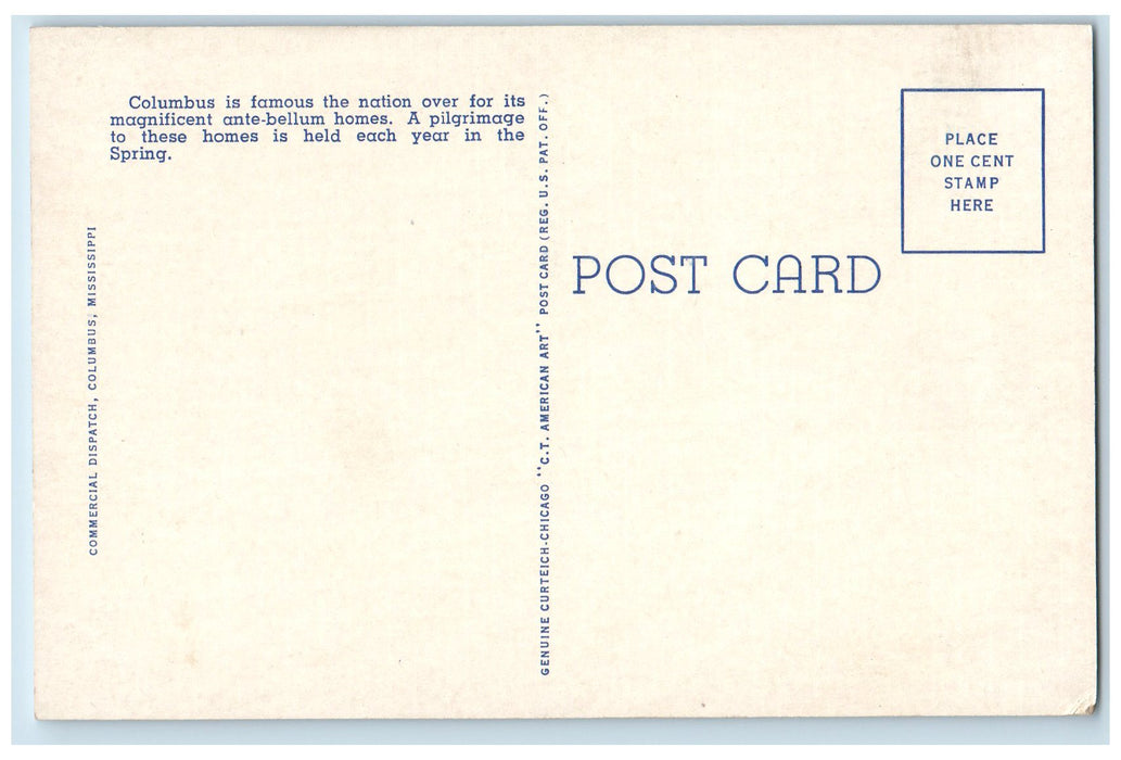 c1940's One Of Columbus Beautiful Homes Scene Columbus Mississippi MS Postcard