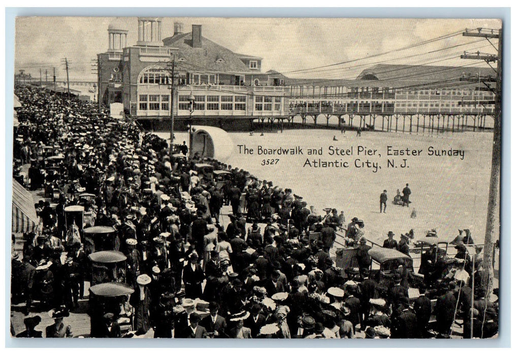 c1950 The Boardwalk And Steel Pier Easter Sunday Atlantic City NJ Postcard