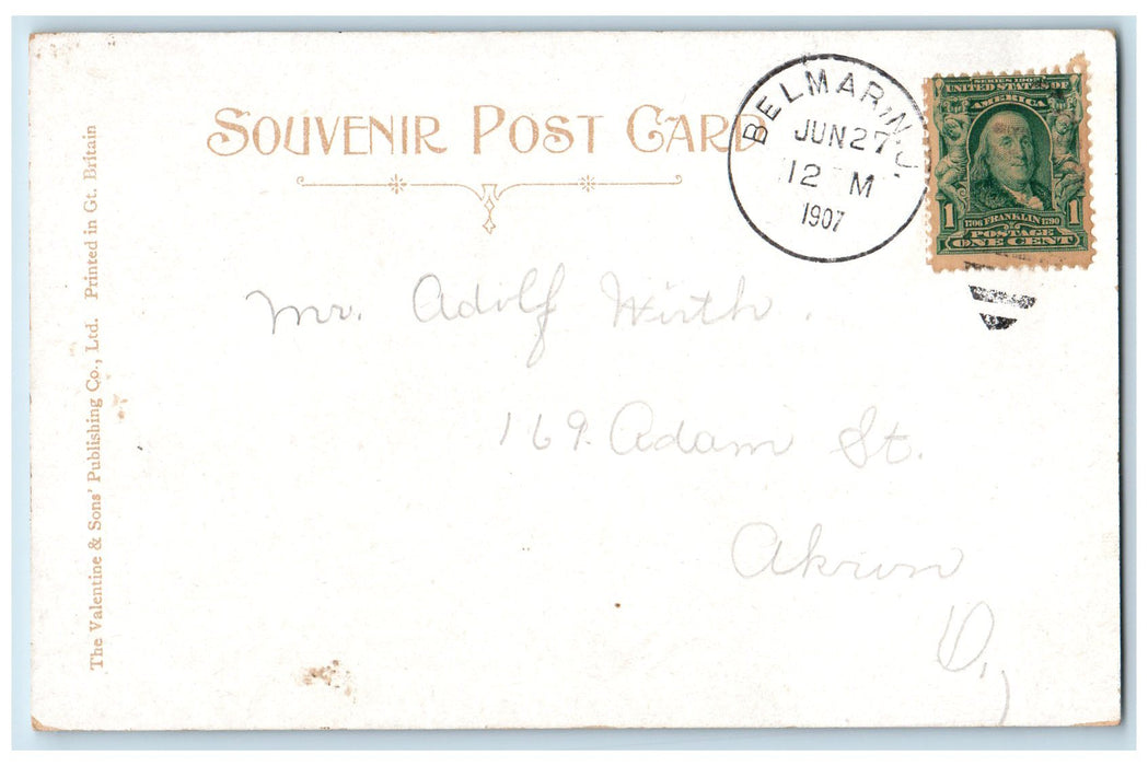 1907 High School Building Campus Roadside Belmar New Jersey NJ Posted Postcard