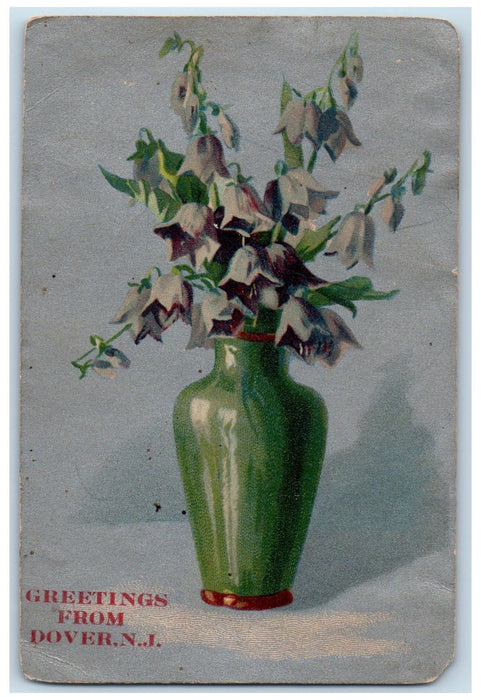 c1950's Greetings From Dover Flower Bell Leaves & Vase New Jersey NJ Postcard