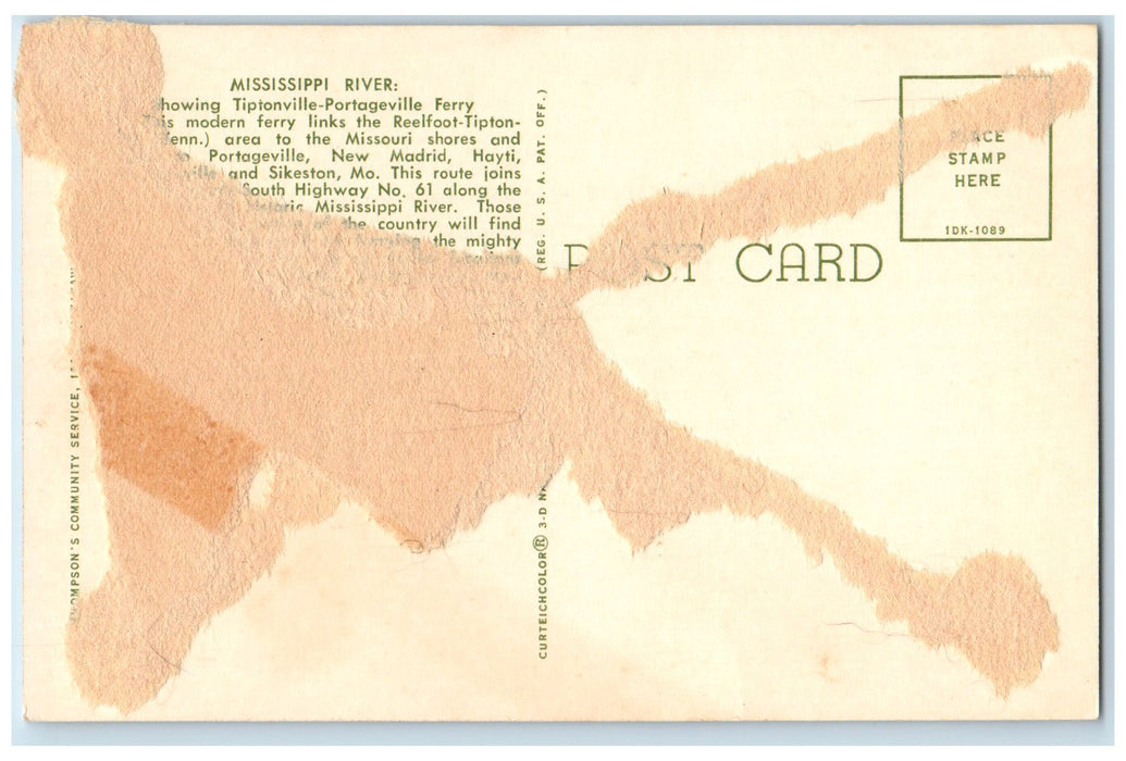 c1960s Mississippi River Ferry Landing Car View Mississippi MS Unposted Postcard