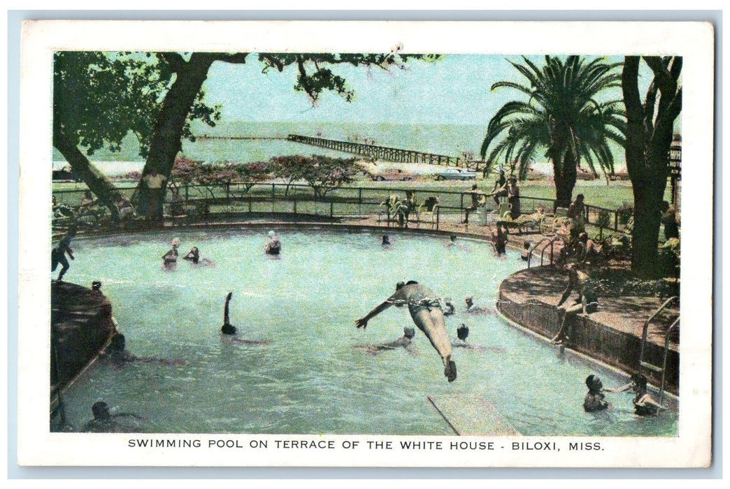 1961 Swimming Pool On Terrace Of The White House Biloxi Mississippi MS Postcard