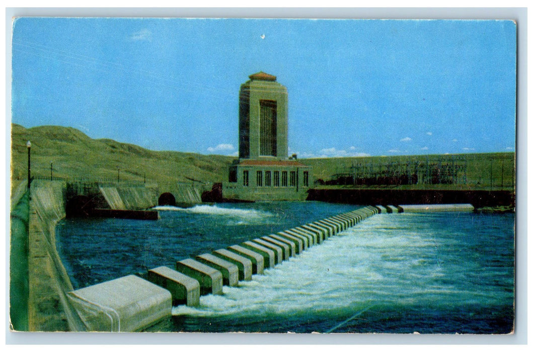 c1960's Fort Peck Dam And Power House Scene Missouri River MT Unposted Postcard