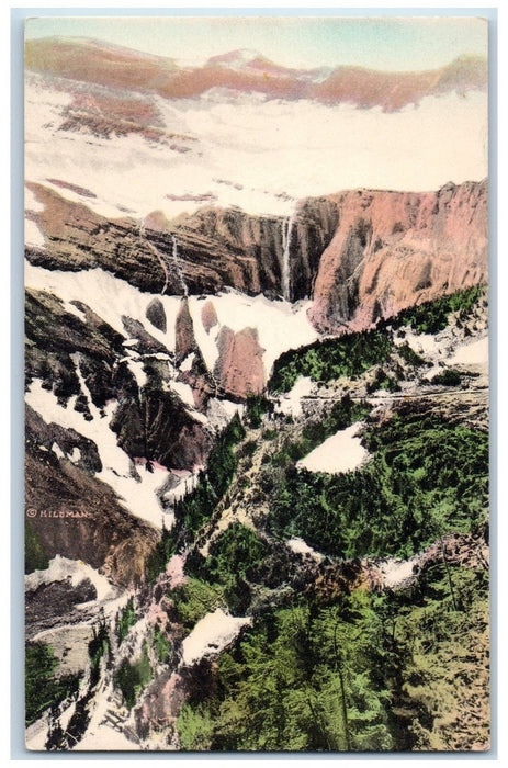 c1960s Swift Current Glacier Trail Snow-Capped Glacier County MT Trees Postcard