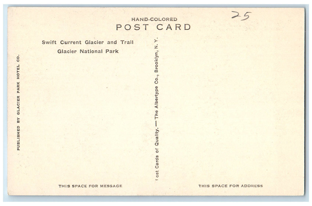 c1960s Swift Current Glacier Trail Snow-Capped Glacier County MT Trees Postcard