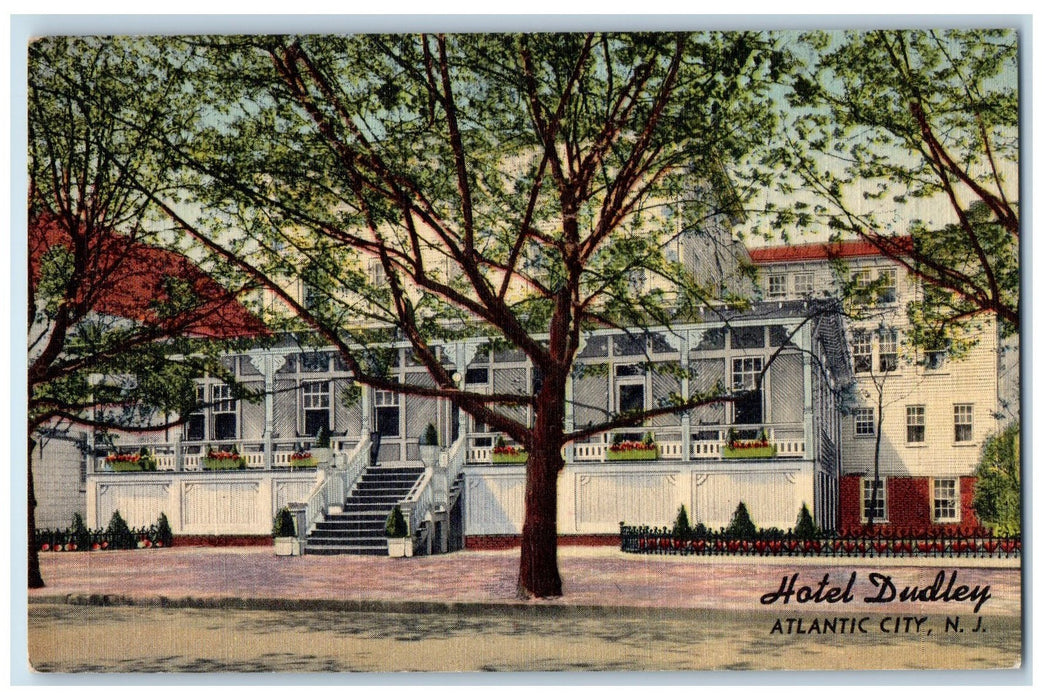 c1940 Hotel Dudley Restaurant Building Roadside Stairs Atlantic City NJ Postcard