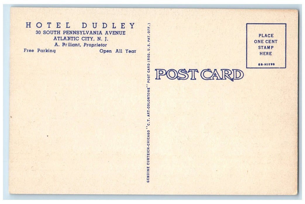 c1940 Hotel Dudley Restaurant Building Roadside Stairs Atlantic City NJ Postcard