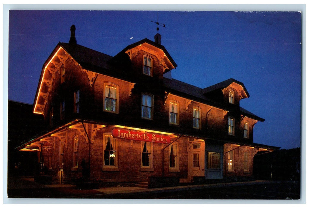 c1950 Lambertville Station Night Time Motel Restaurant Lambertville NJ Postcard
