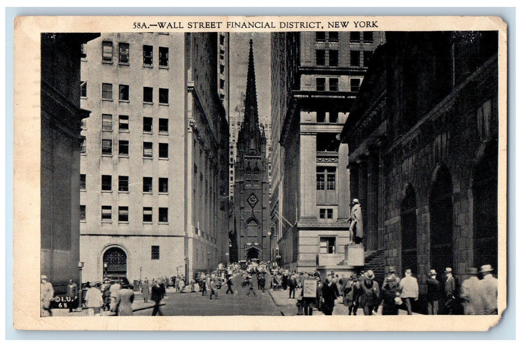 1937 Wall Street Financial District Business Buildings New York City NY Postcard