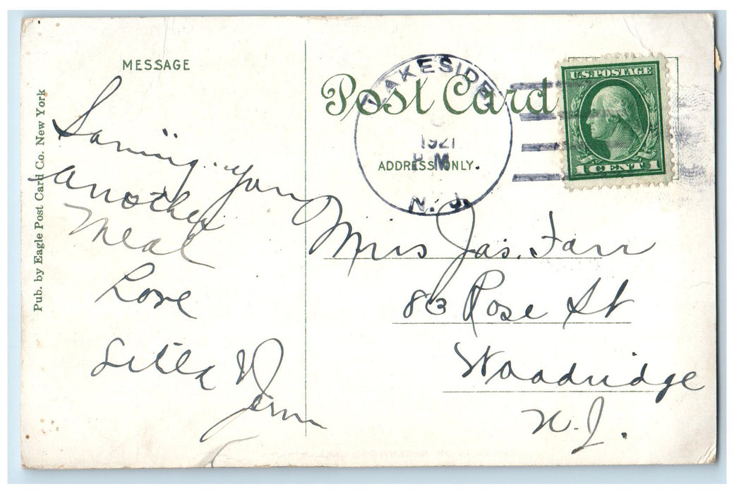 1921 Canoeing Tourists On Lakeside Boating Greenwood Lake New York NY Postcard