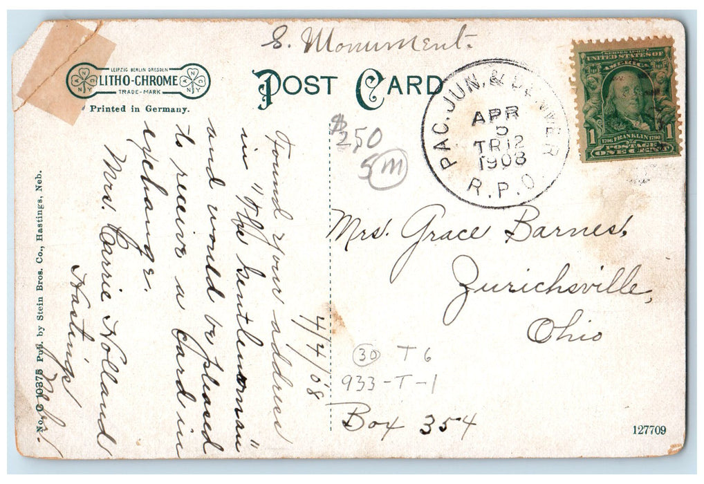 1908 Adama County Court House Exterior Roadside Hastings Nebraska NE Postcard