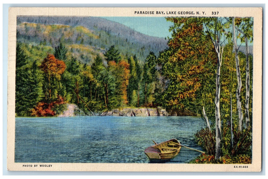 c1920's Paradise Bay Empty Boat Grove Mountain Lake George New York NY Postcard