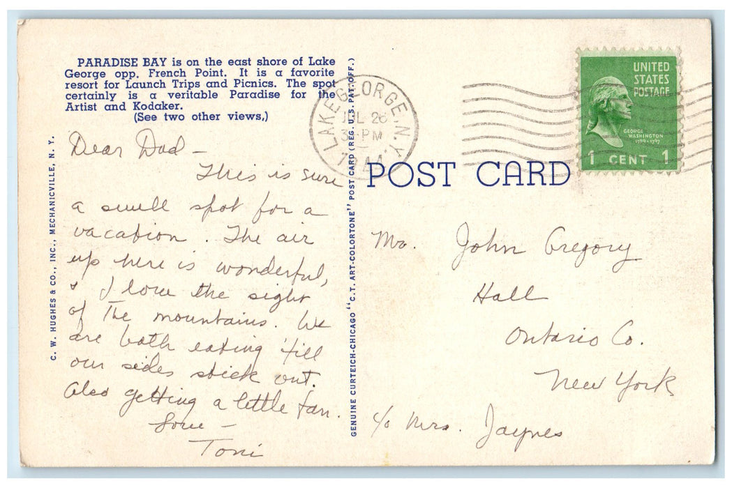 c1920's Paradise Bay Empty Boat Grove Mountain Lake George New York NY Postcard
