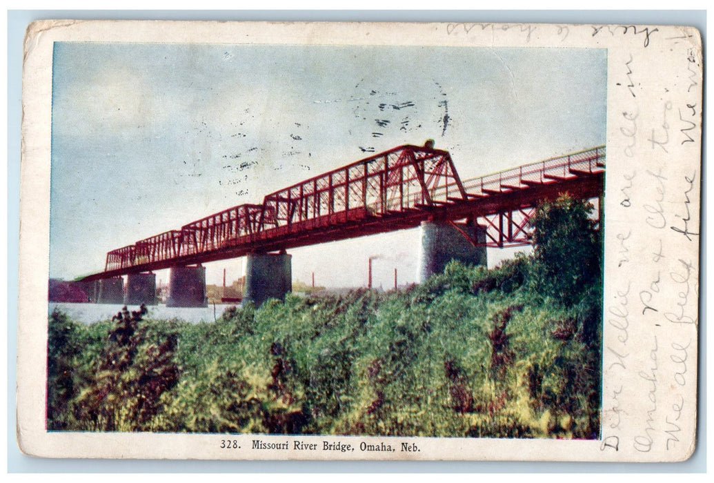 1910 Missouri River Bridge Tree Scene Omaha Nebraska NE Posted Embossed Postcard