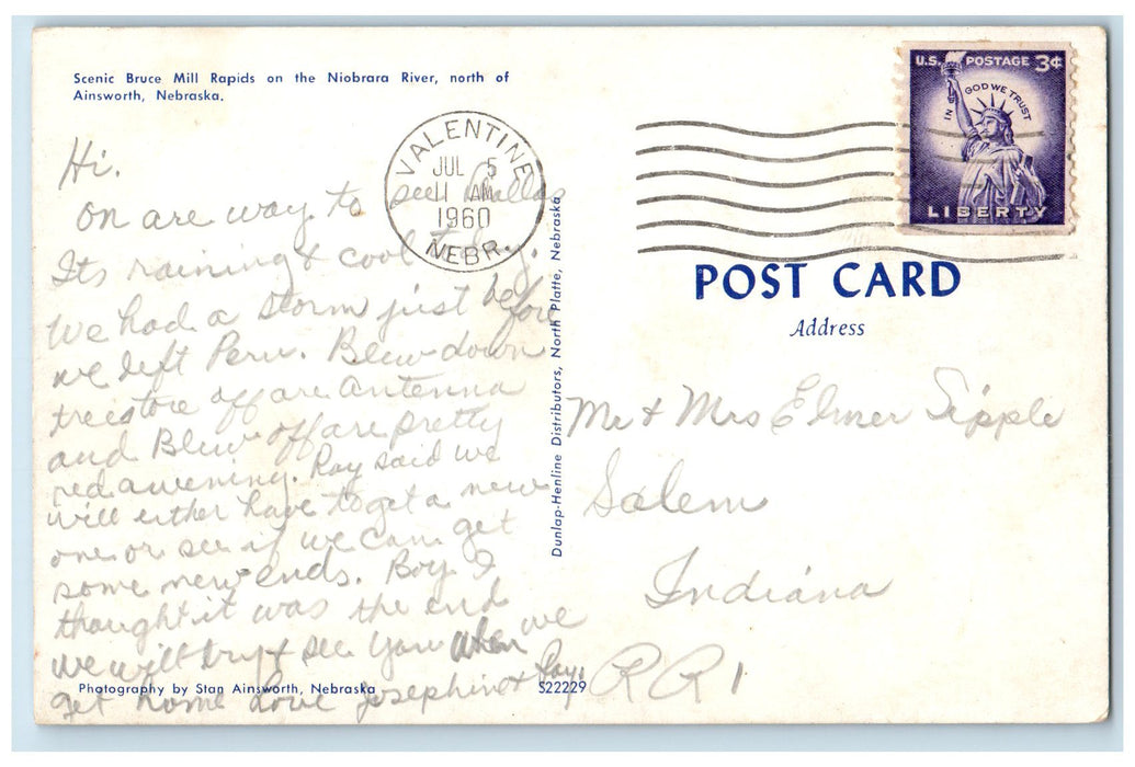 1960 Scenic Bruce Mill Rapids Niobrara River Ainsworth Nebraska NE Tree Postcard