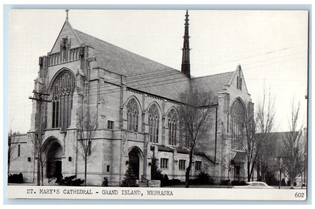 c1960s St. Mary's Cathedral Exterior Roadside Grand Island Nebraska NE Postcard