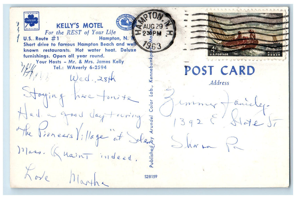 1963 Kelly's Motel Exterior Roadside Hampton Beach New Hampshire NH Car Postcard