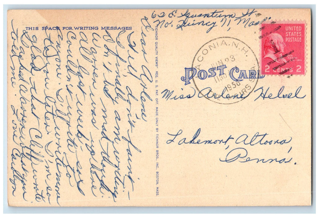 1956 Moonlight View On Lake Winnepesaukee New Hampshire NH Posted Trees Postcard