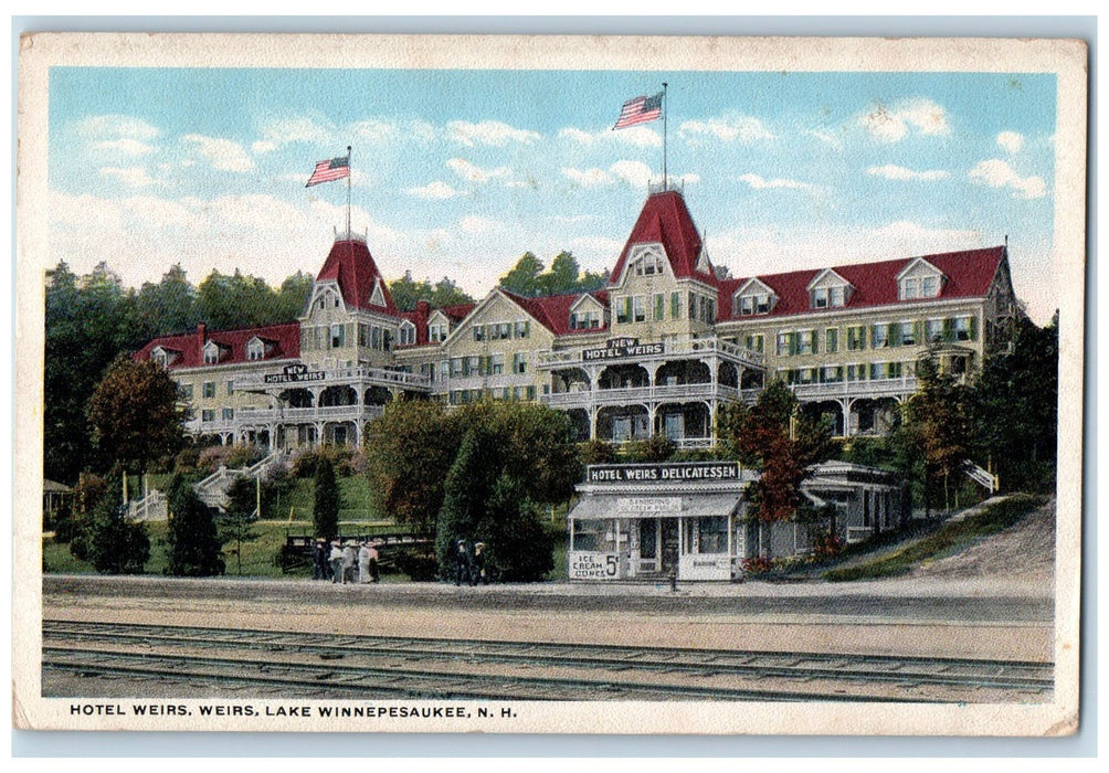 1915 Hotel Weirs Exterior Lake Winnepesaukee New Hampshire NH Posted Postcard