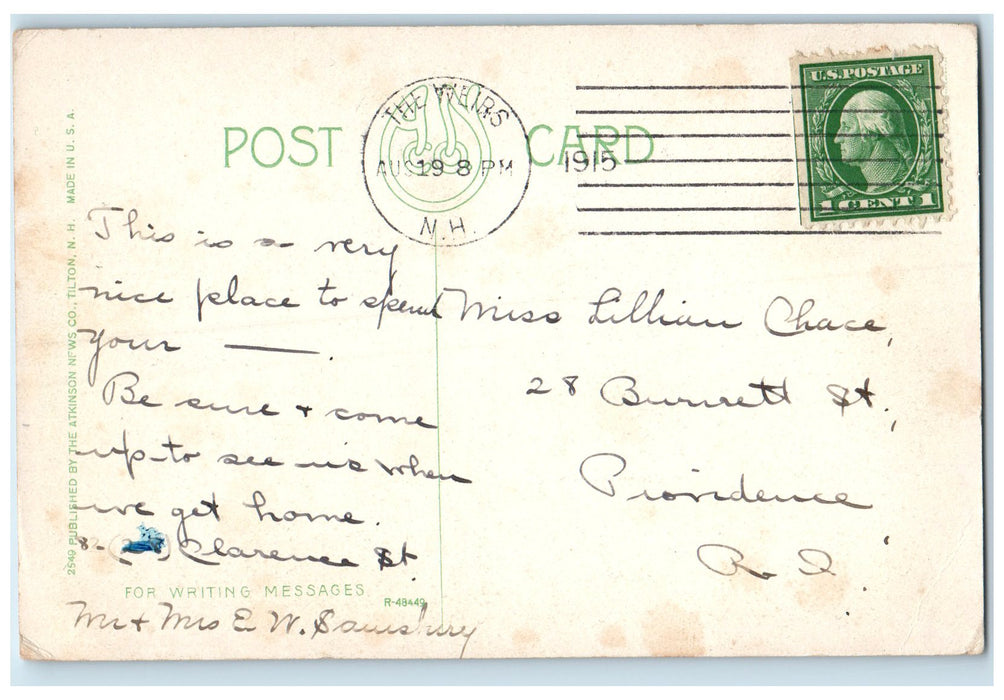 1915 Hotel Weirs Exterior Lake Winnepesaukee New Hampshire NH Posted Postcard