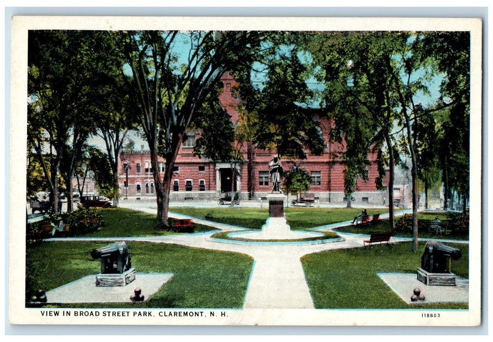 c1940's View In Broad Street Park Claremont New Hampshire NH Unposted Postcard