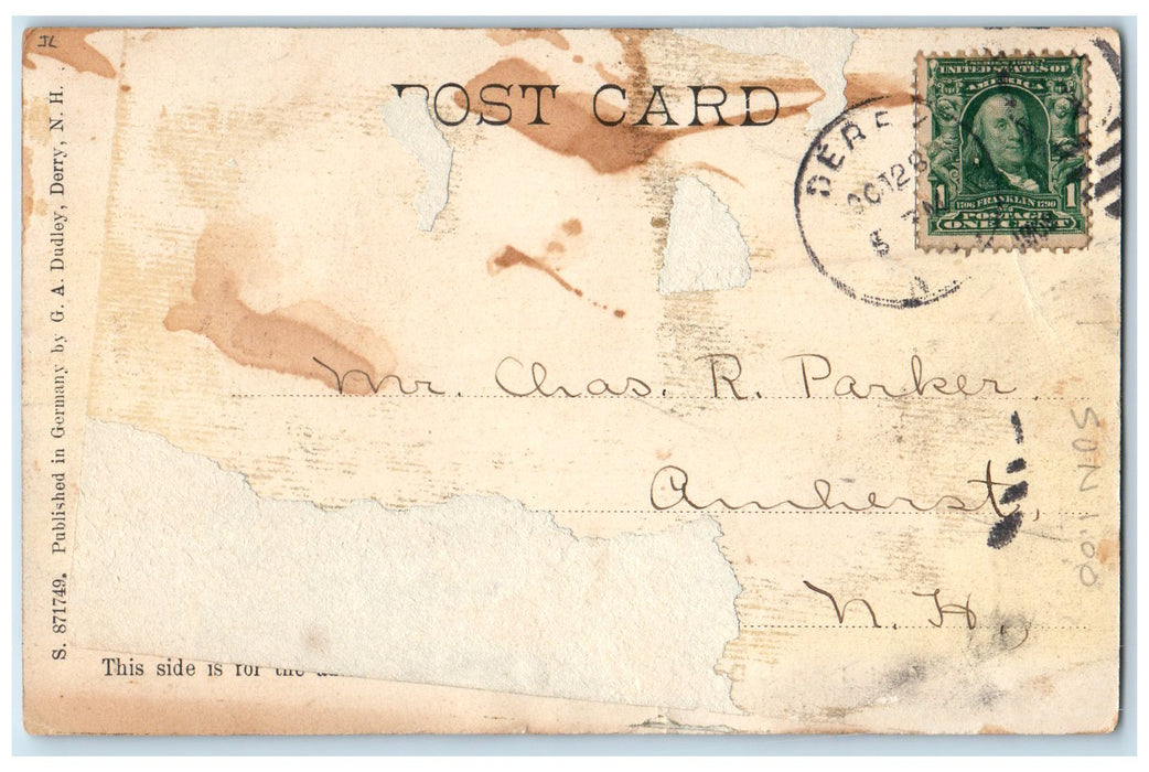 1909 Bridge At Kendall Pond Scene Derry New Hampshire NH Posted Vintage Postcard