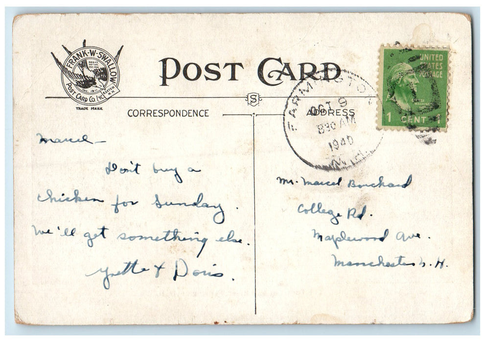 1940 The Turn Cocheco River Farmington New Hampshire NH Posted Vintage Postcard